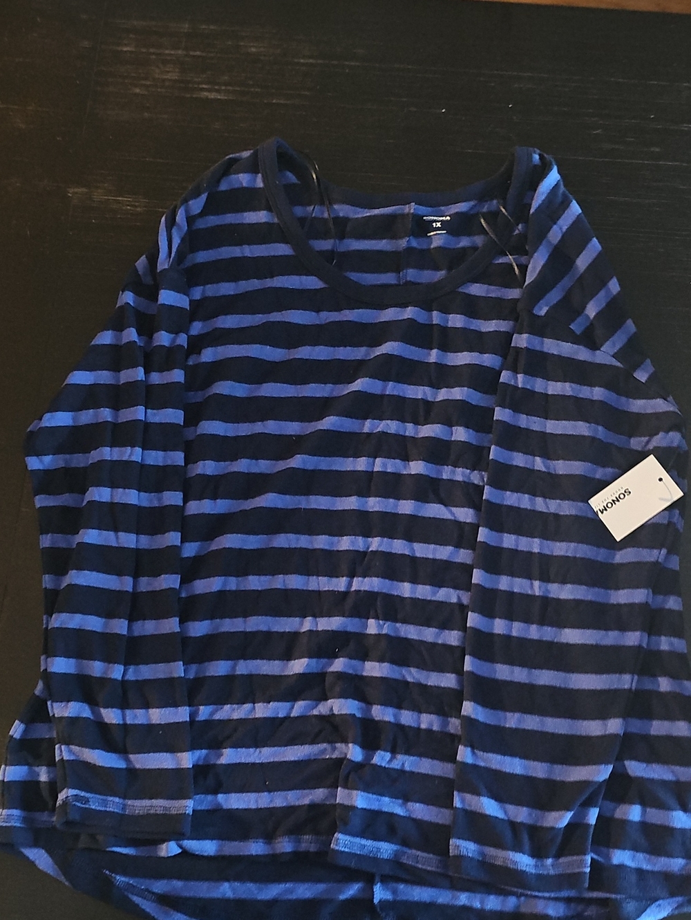 Sonoma Navy and Royal Blue Striped Long Sleeve Top
